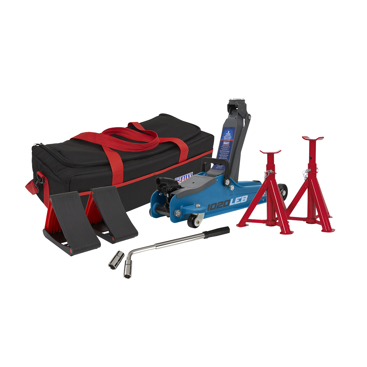 Low Entry Short Chassis Trolley Jack & Accessories Bag Combo, 2 Tonne