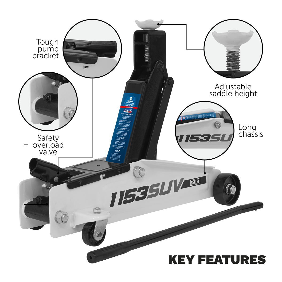 Long Reach High Lift SUV Trolley Jack 3 Tonne