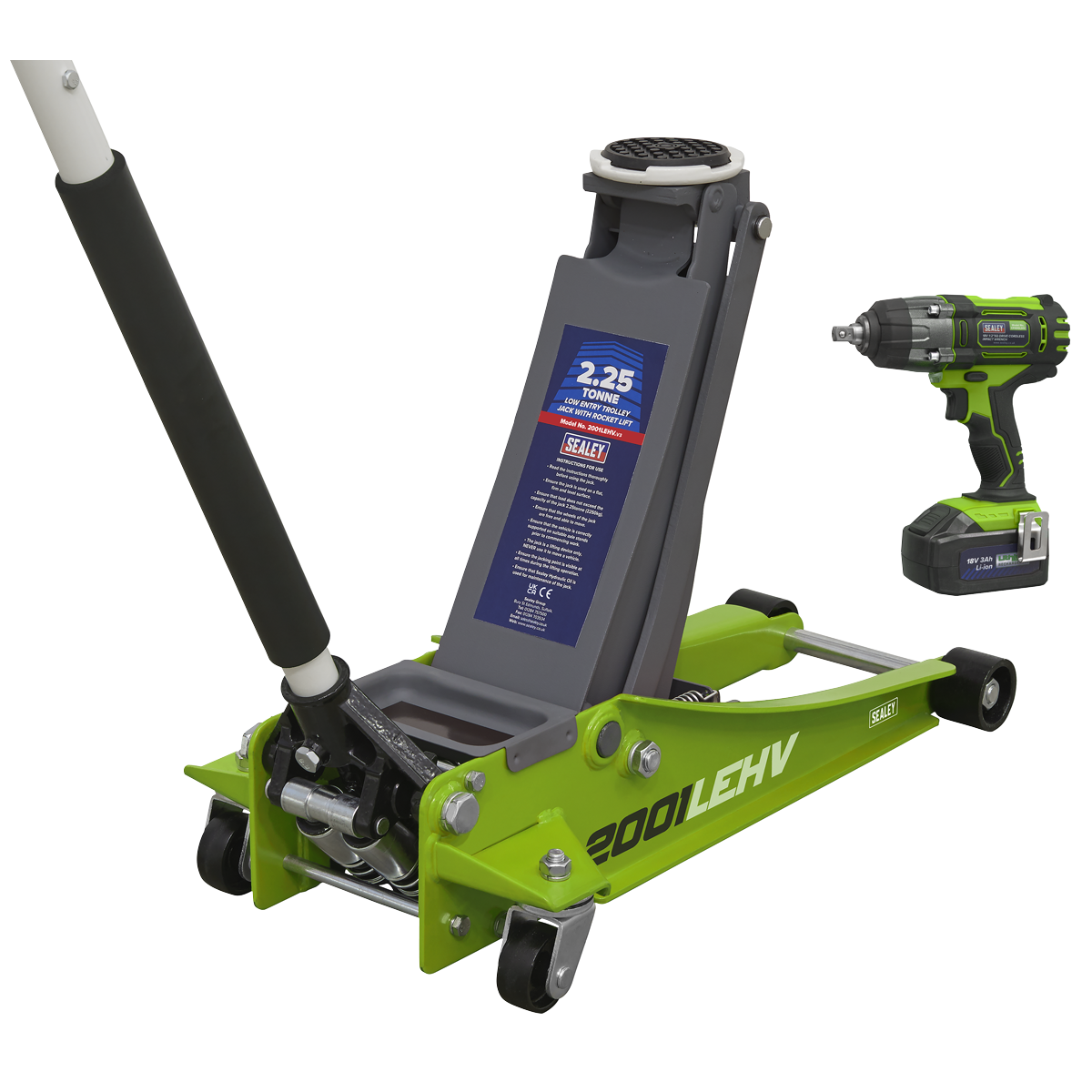 Trolley Jack & Cordless Impact Wrench Combo - Green
