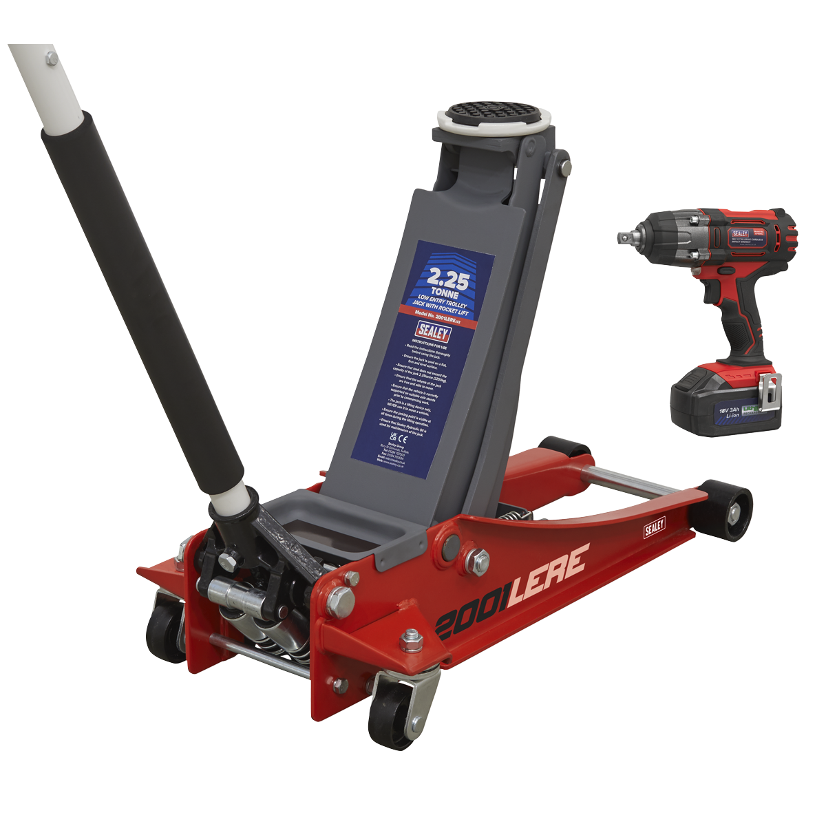 Trolley Jack & Cordless Impact Wrench Combo - Red