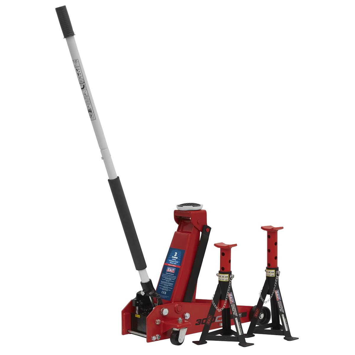 Standard Chassis Trolley Jack 3 Tonne with Axle Stands (Pair) 3 Tonne Capacity per Stand