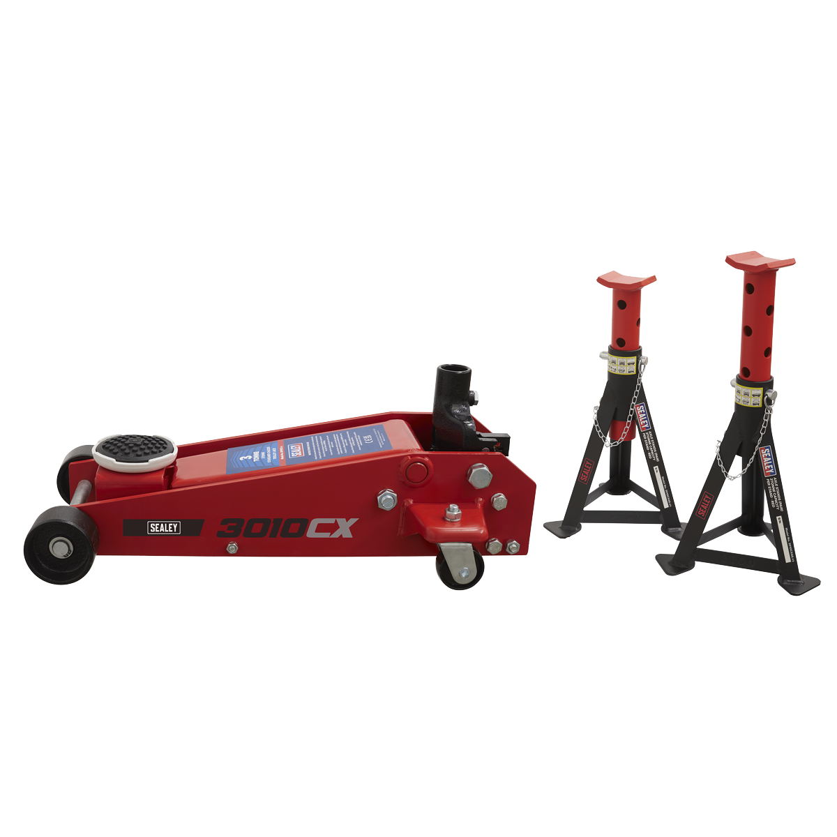 Standard Chassis Trolley Jack 3 Tonne with Axle Stands (Pair) 3 Tonne Capacity per Stand