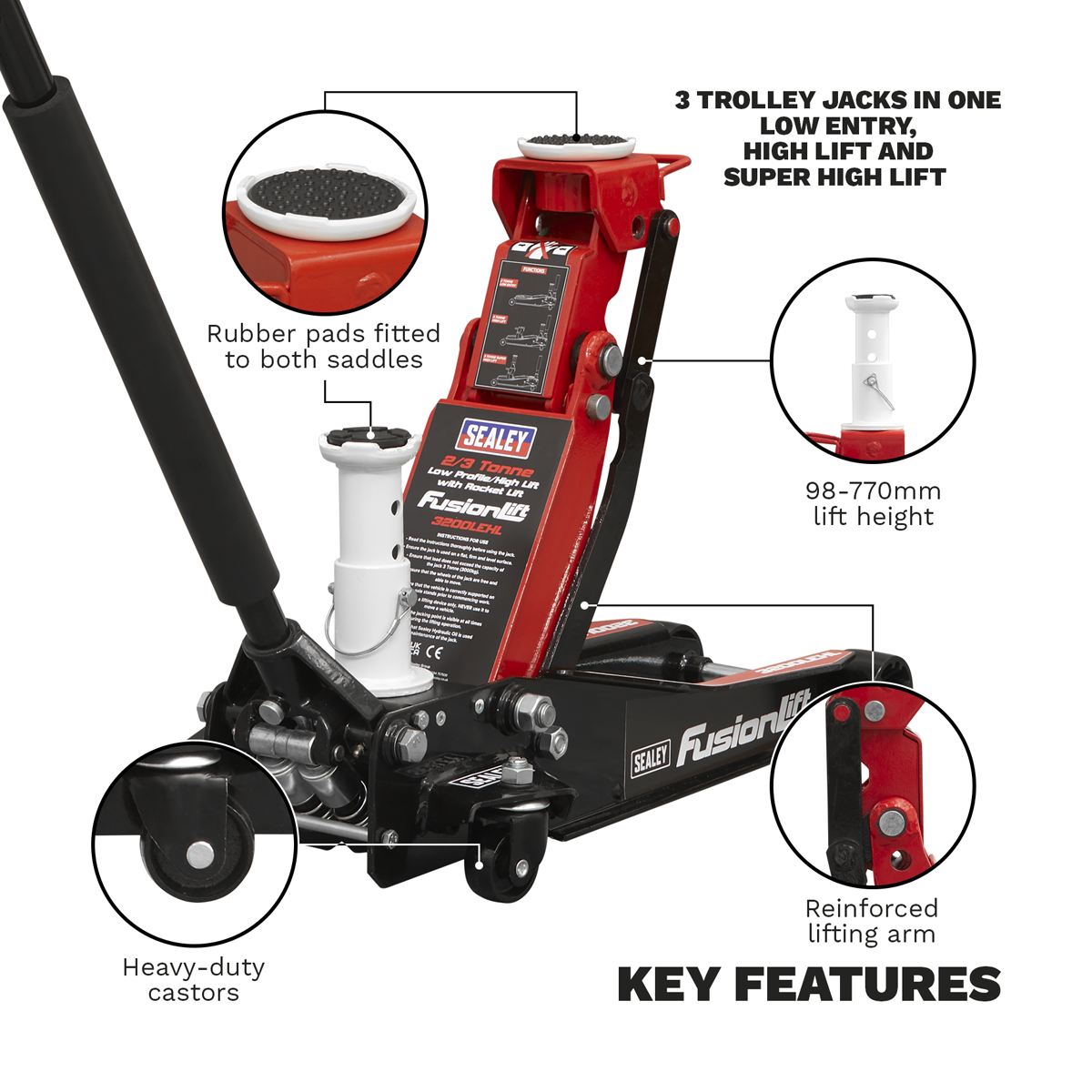 Low Profile High Lift Trolley Jack with Rocket Lift 2/3 Tonne