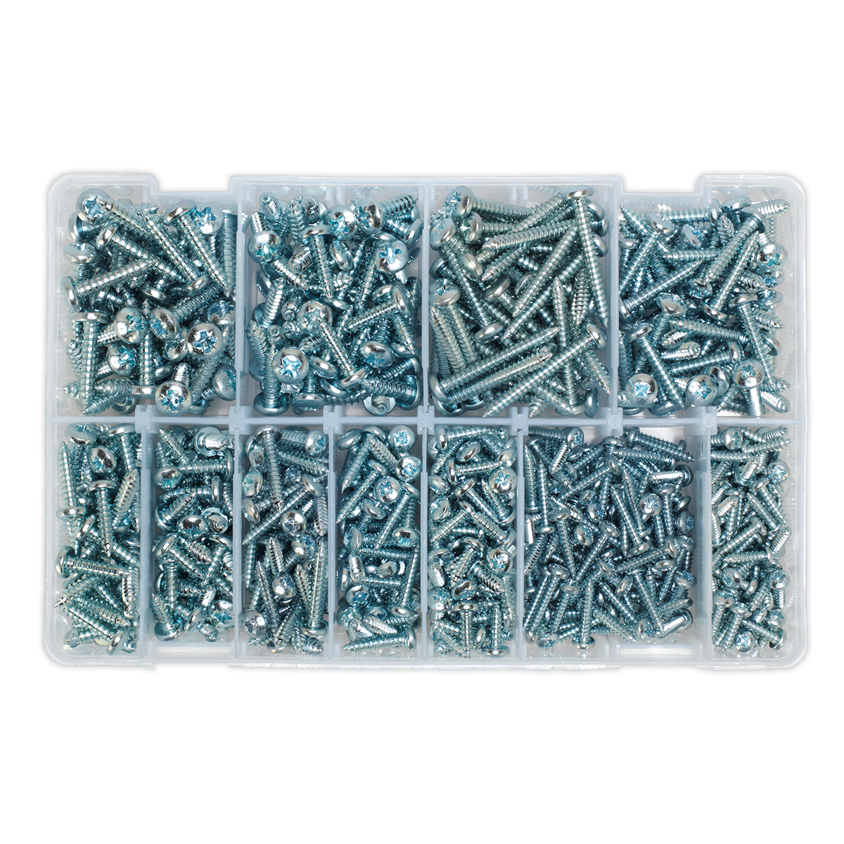 Zinc Plated Self-Tapping Pan Head Pozi Screw Assortment 700pc - DIN 7981CZ