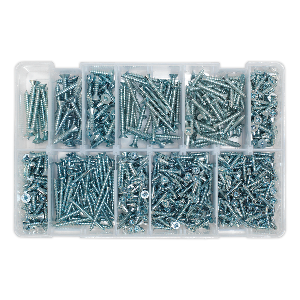 Zinc Plated Self-Tapping Countersunk Pozi Screw Assortment 600pc