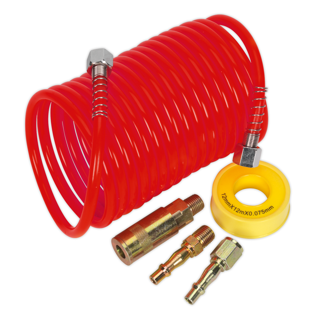 PE Coiled Air Hose Kit with Connectors 5m x 5mm