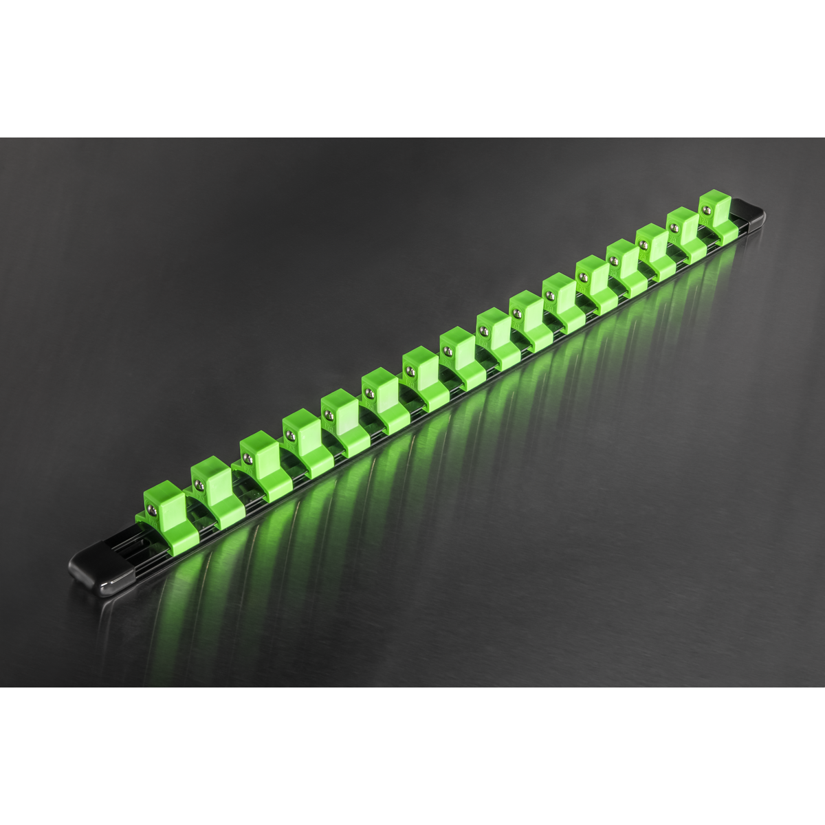 Premier Socket Retaining Rail with 16 Clips 1/2"Sq Drive - Hi-Vis Green