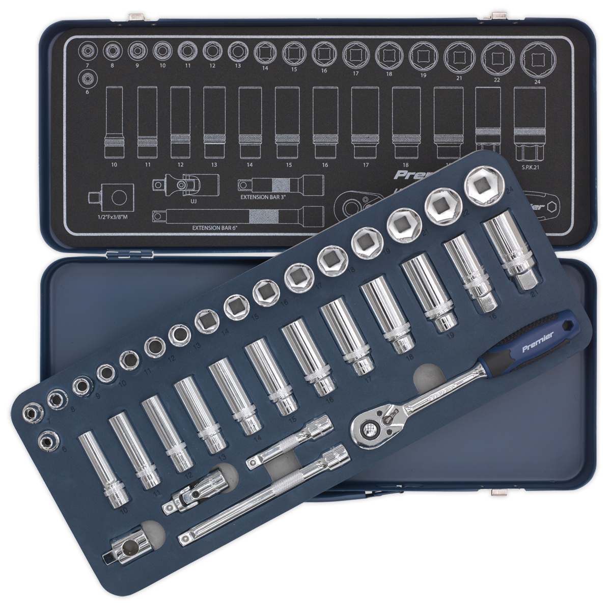 Premier Lock-On™ Socket Set 3/8"Sq Drive 34pc