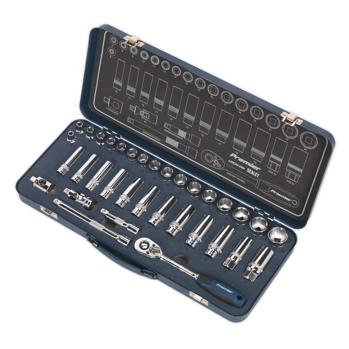 Premier Lock-On™ Socket Set 3/8"Sq Drive 34pc