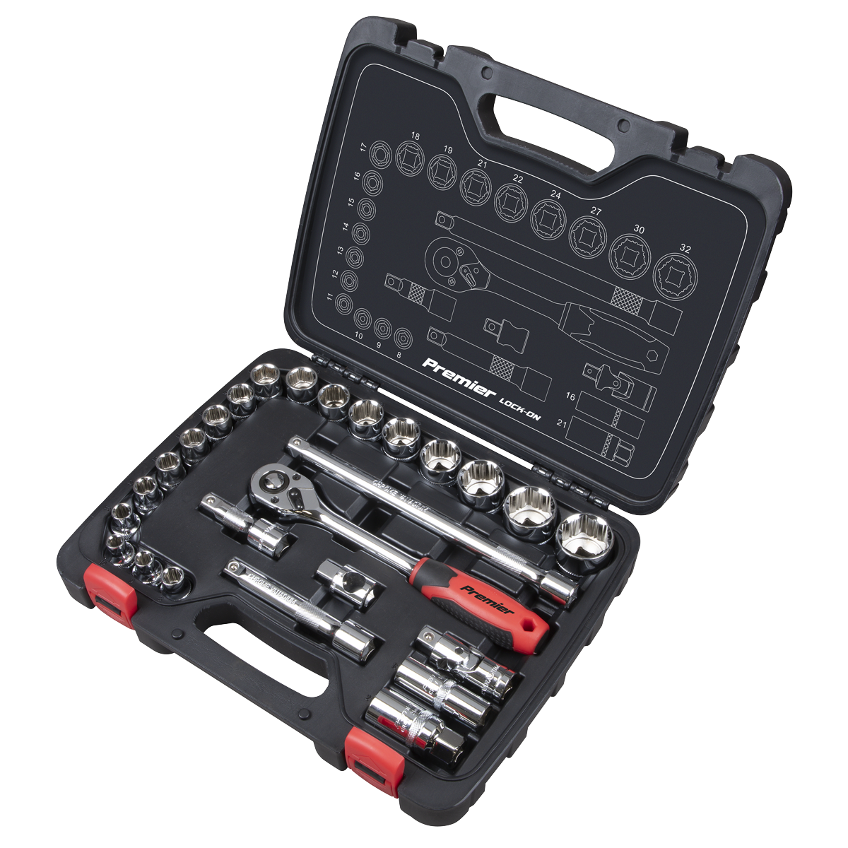 Premier Lock-On™ Socket Set 1/2"Sq Drive 26pc