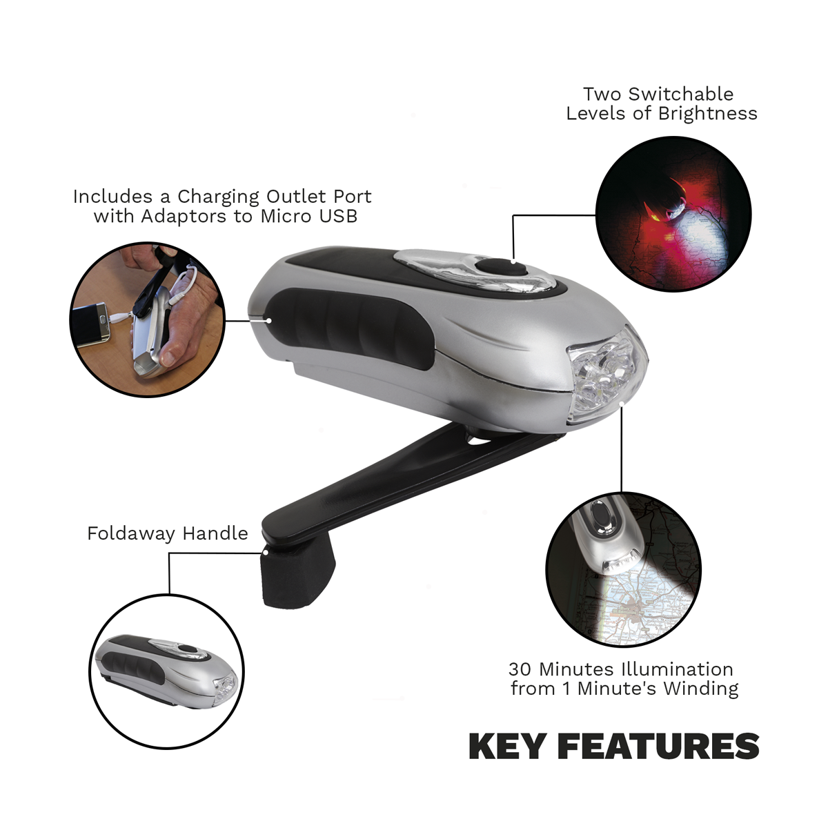 Rechargeable Wind-Up Torch 3 LED