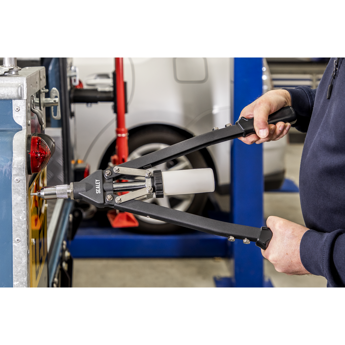 Heavy-Duty Long-Arm Riveter with Collection Bowl