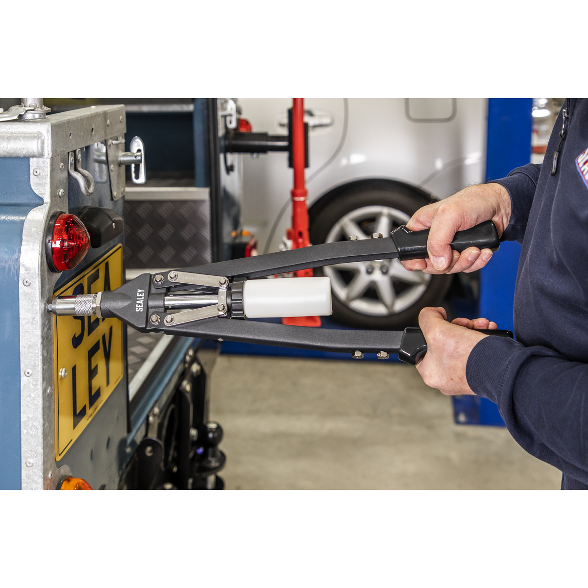 Heavy-Duty Long-Arm Riveter with Collection Bowl