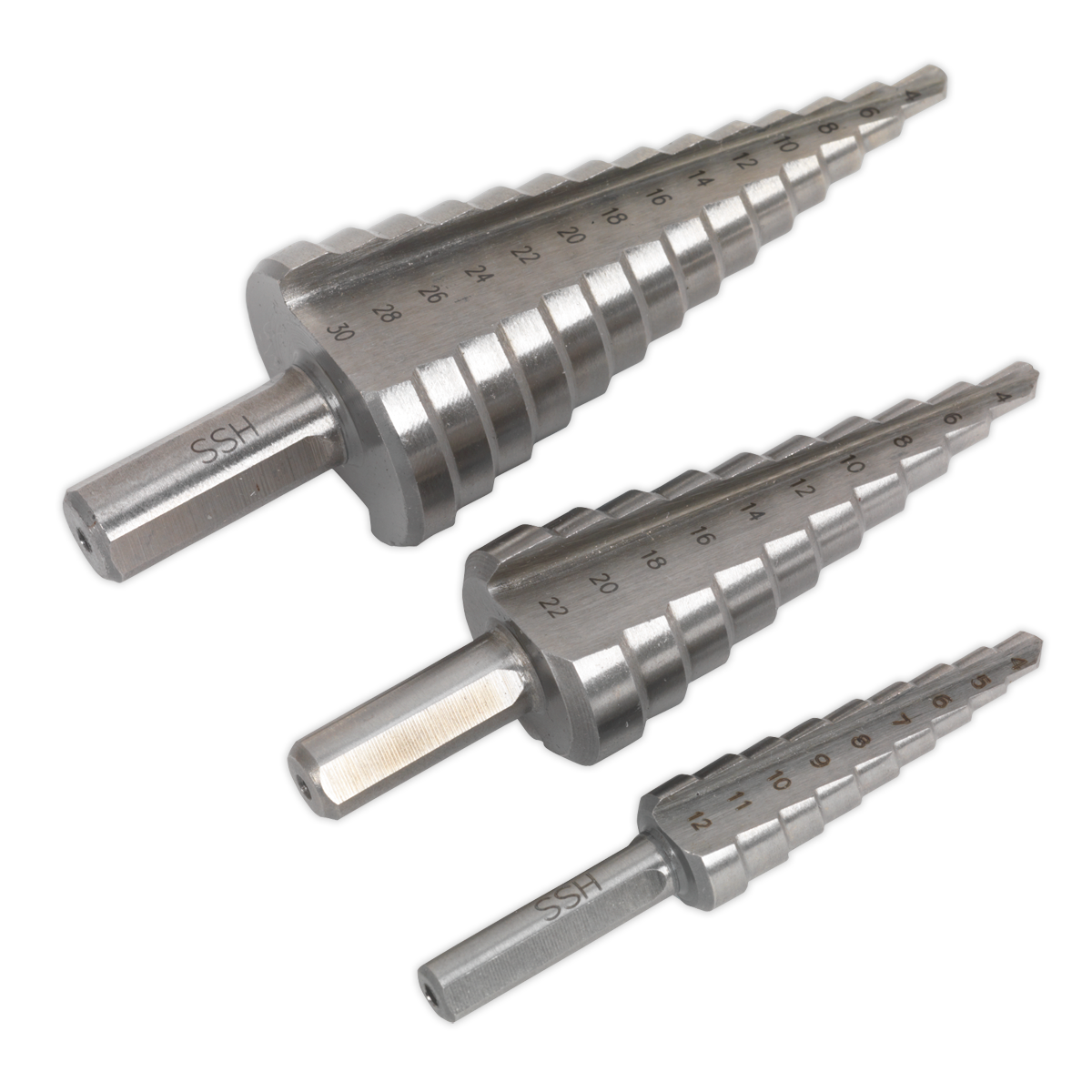 Double Flute HSS M2 Step Drill Bit Set 3pc