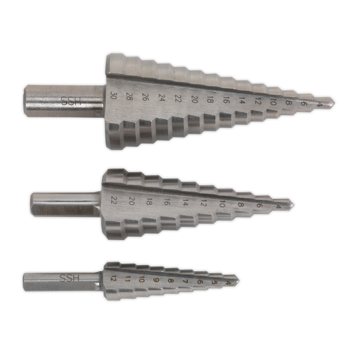 Double Flute HSS M2 Step Drill Bit Set 3pc