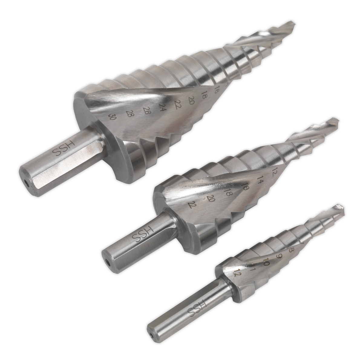 Spiral Flute HSS 4341 Step Drill Bit Set 3pc