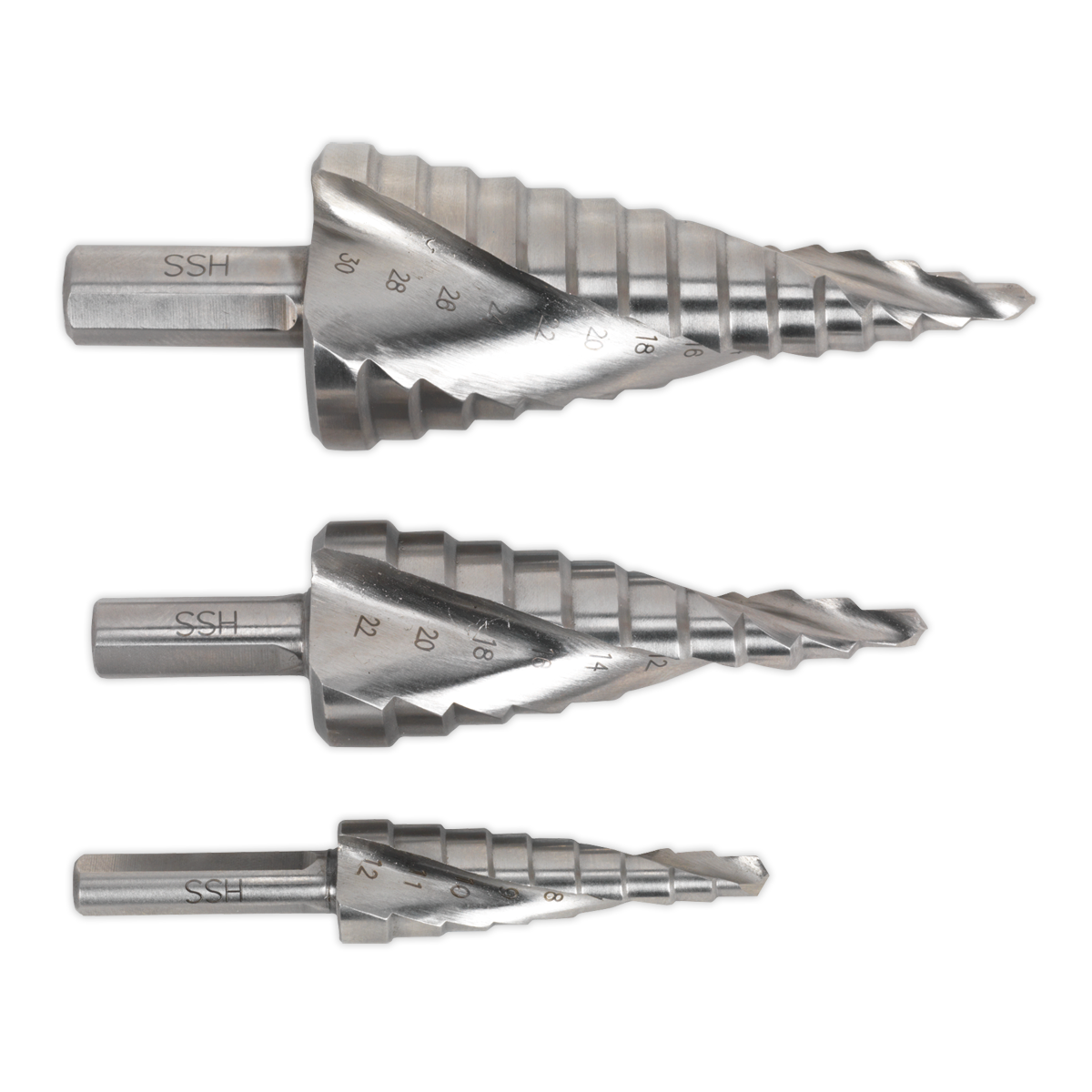 Spiral Flute HSS 4341 Step Drill Bit Set 3pc