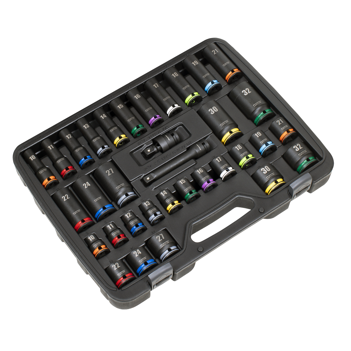 Lock-On™ Standard & Deep Impact Socket Set 34pc 1/2"Sq Drive 6pt Metric