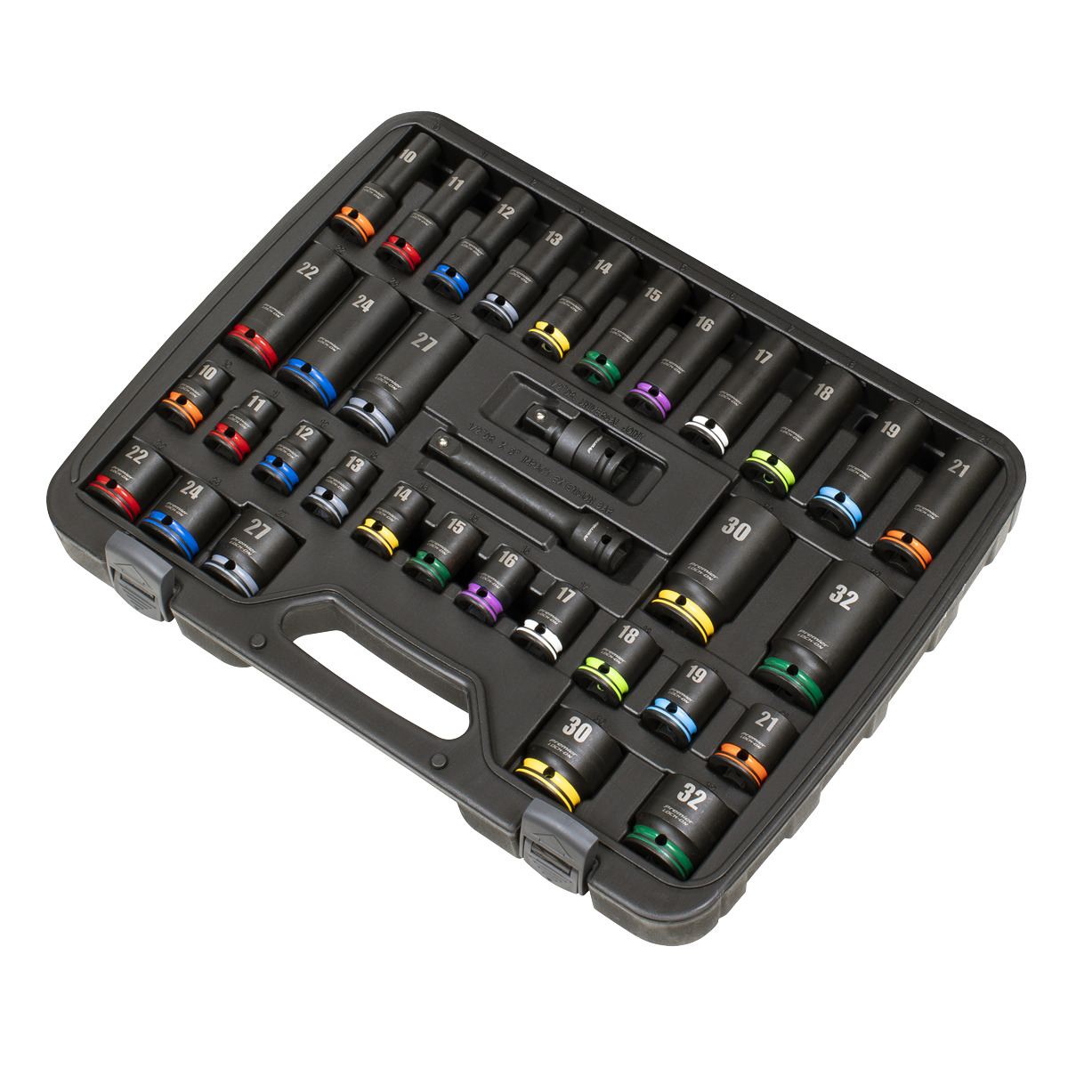 Lock-On™ Standard & Deep Impact Socket Set 34pc 1/2"Sq Drive 6pt Metric