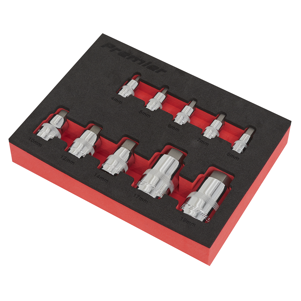Premier Stubby Hex Socket Bit Set 1/4", 3/8" & 1/2"Sq Drive 10pc