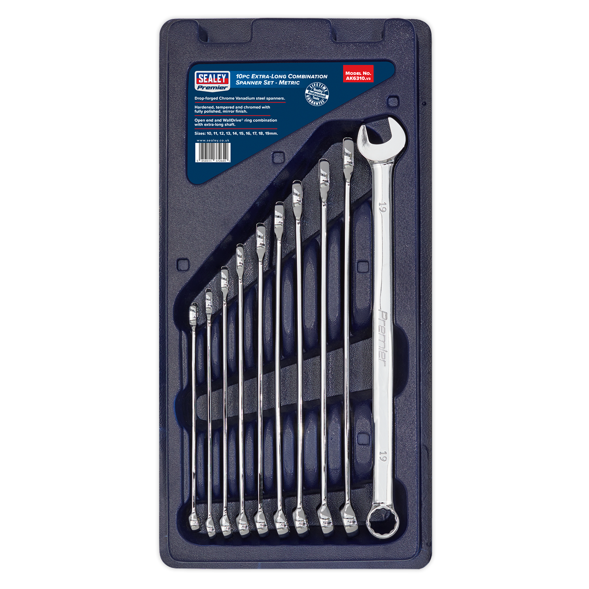 Premier Extra-Long Combination Spanner Set 10pc