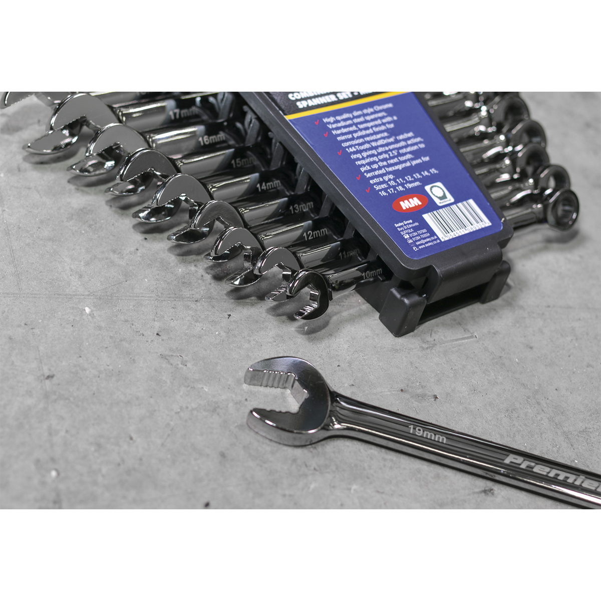Premier Extra-Long Combination Ratchet Spanner Set 10pc