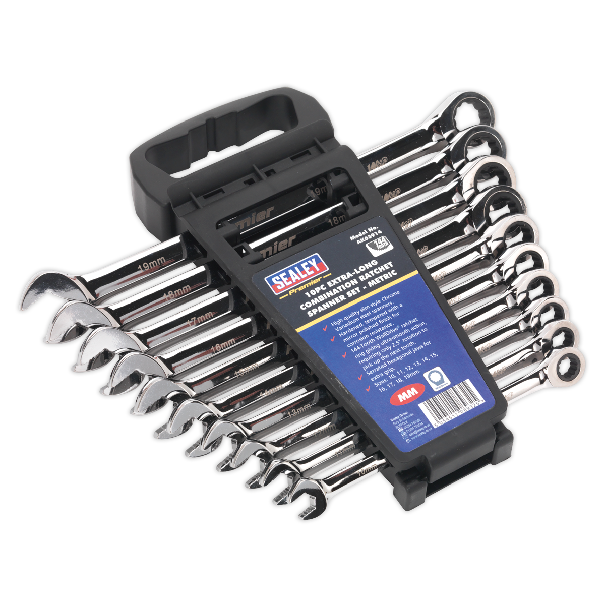 Premier Extra-Long Combination Ratchet Spanner Set 10pc