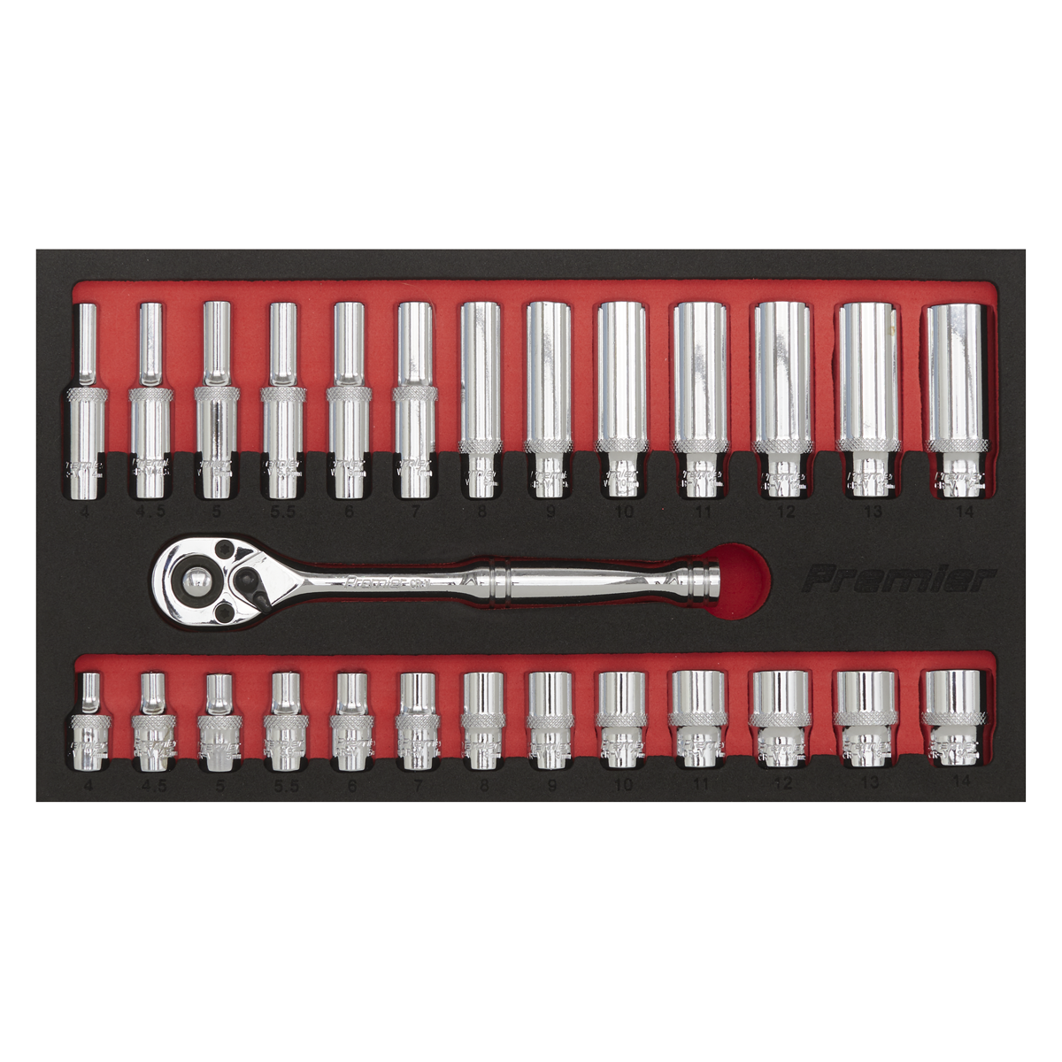 Premier Ratchet Wrench & Socket Set 1/4"Sq Drive 27pc