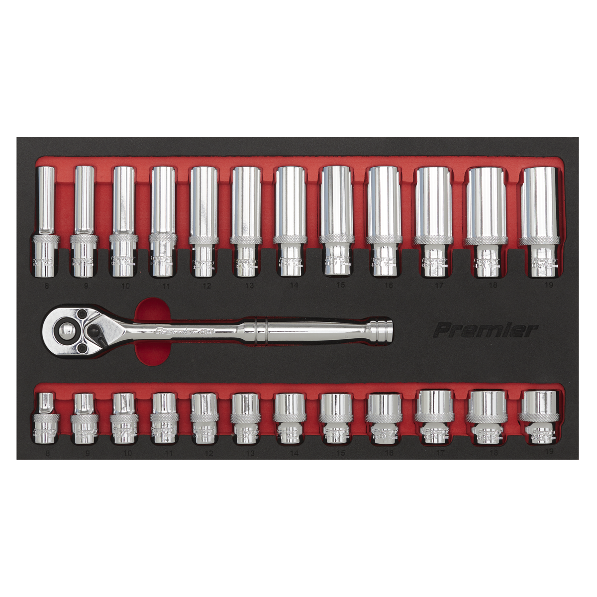 Premier Ratchet Wrench & Socket Set 3/8"Sq Drive 25pc