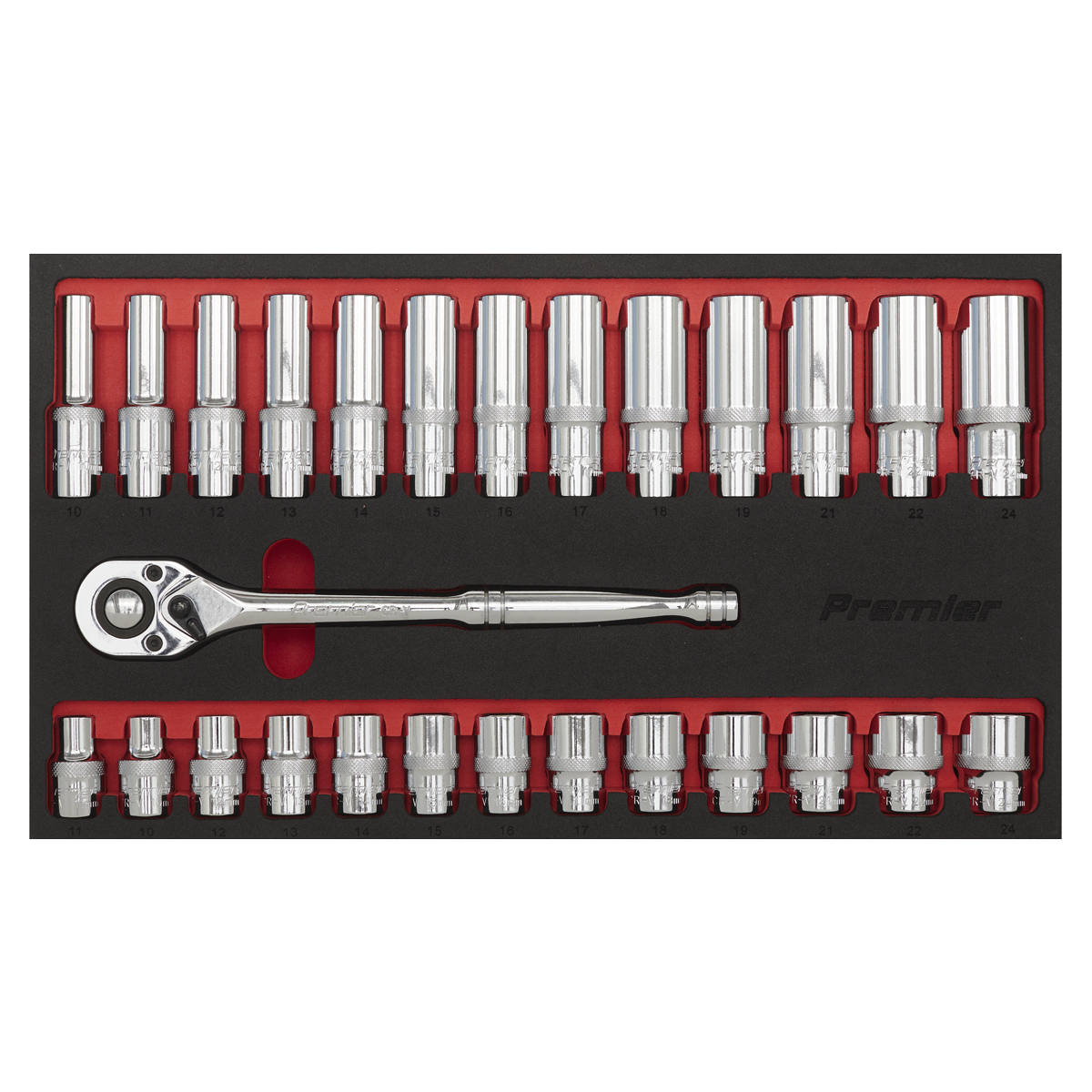 Premier Ratchet Wrench & Socket Set 1/2"Sq Drive 27pc