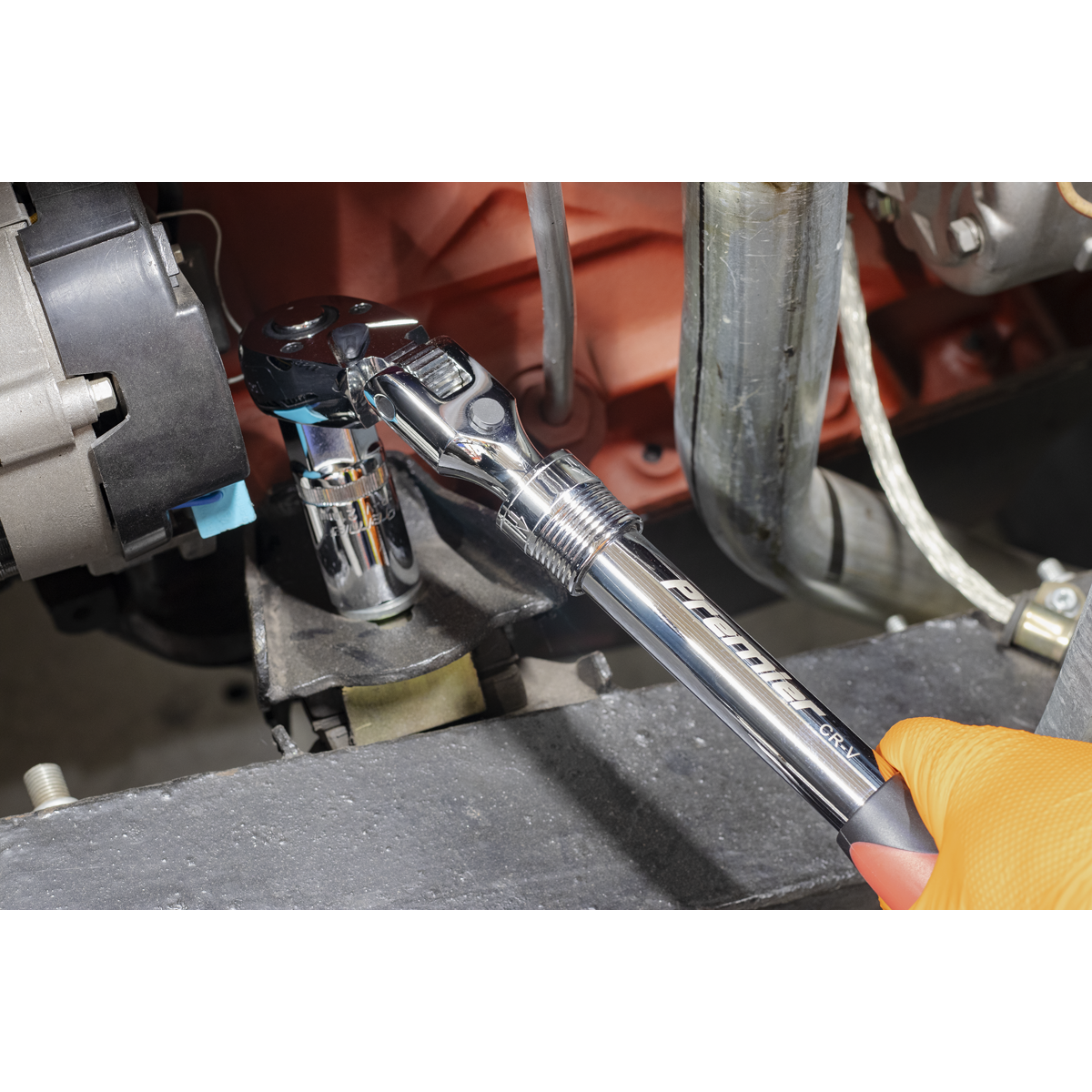 Premier Locking Flexi-Head Extendable Ratchet Wrench 1/2"Sq Drive