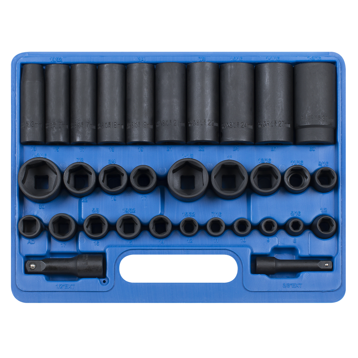 Premier Metric/Imperial Impact Socket Set 3/8" & 1/2"Sq Drive 32pc