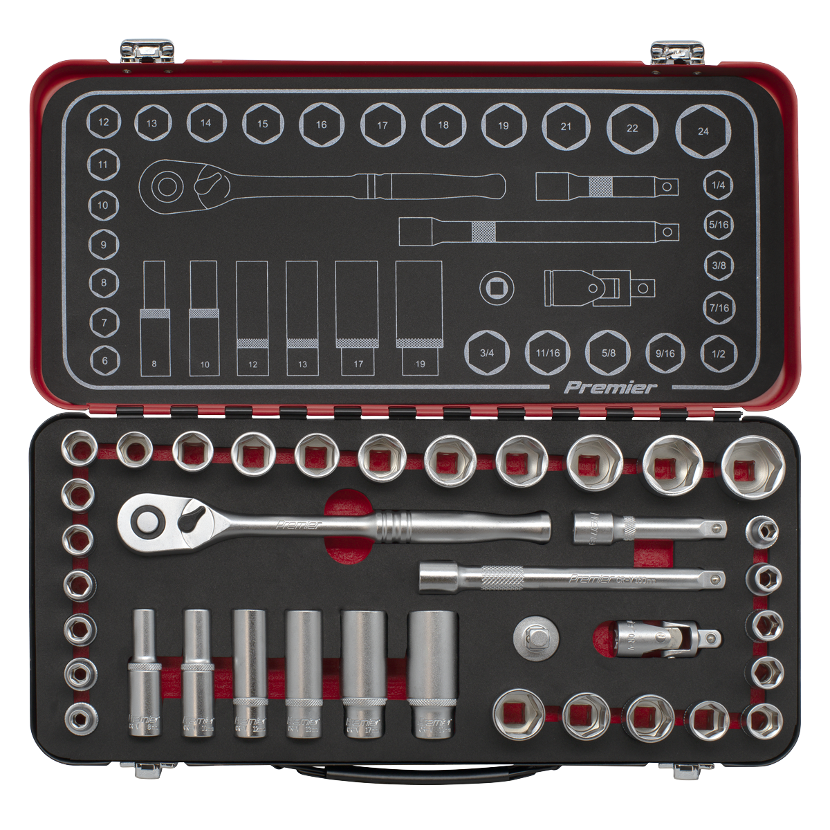 Premier Platinum Metric/Imperial Socket Set 3/8"Sq Drive 37pc