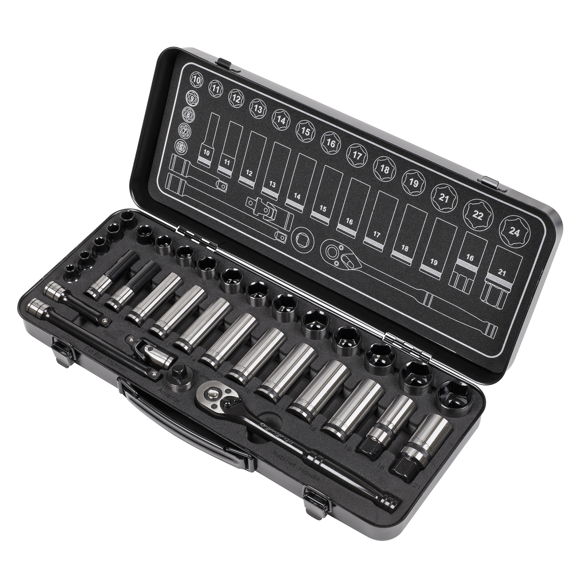 Premier Black Socket Set 3/8"Sq Drive 34pc