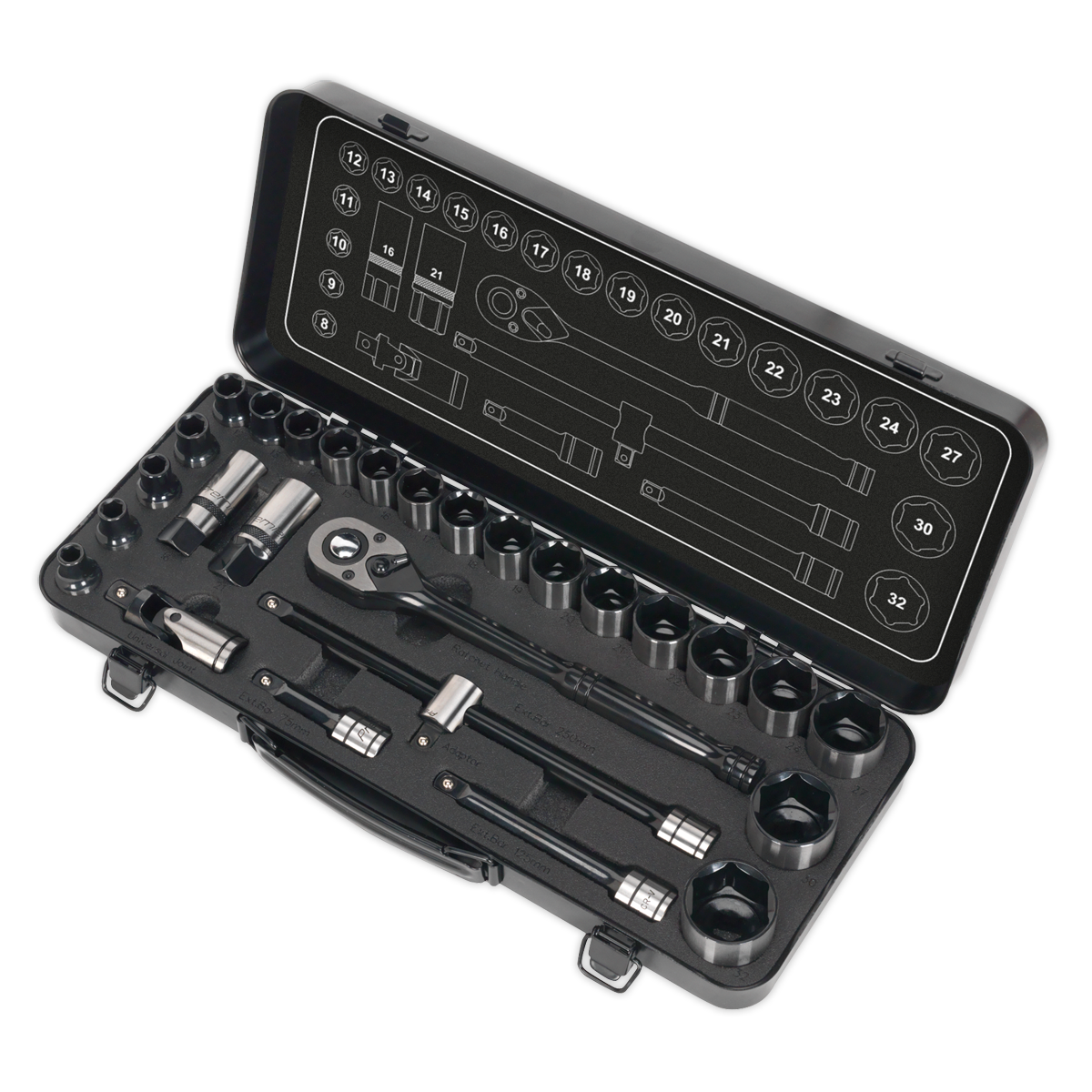 Premier Black Socket Set 1/2"Sq Drive 28pc