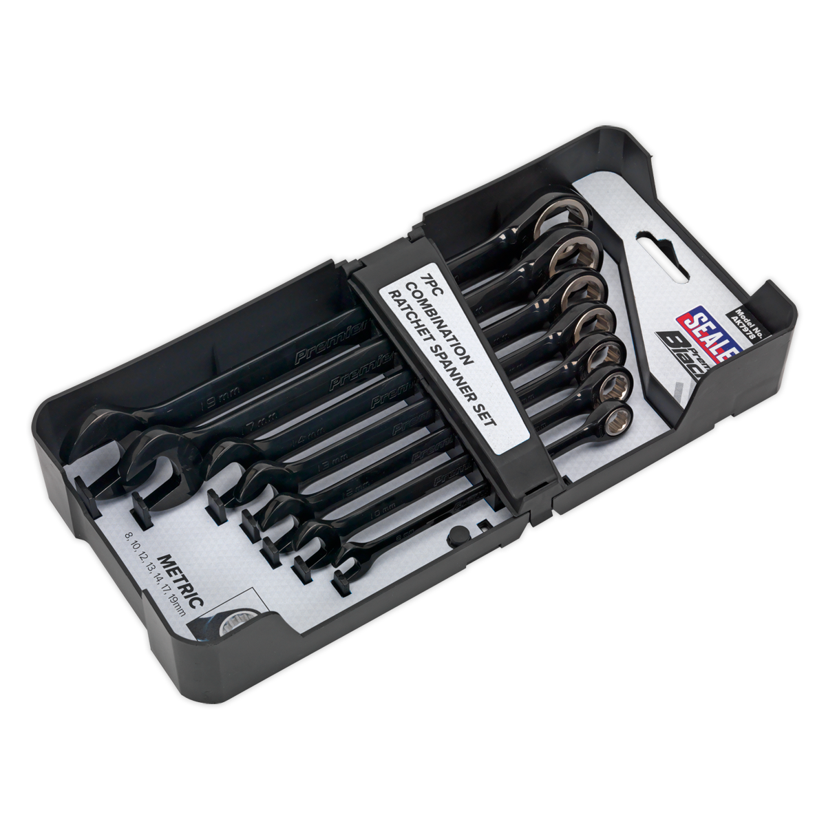 Premier Black Combination Ratchet Spanner Set 7pc