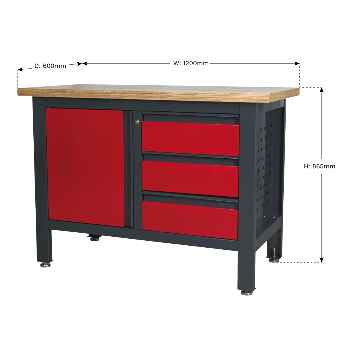 Workbench with 3 Drawers & Cupboard