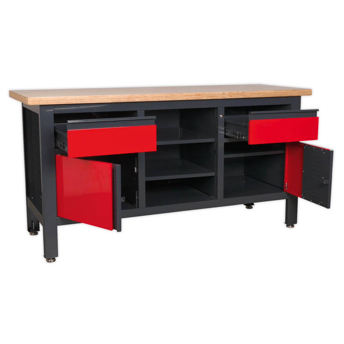 Workbench with 2 Drawers, 2 Cupboards & Open Storage