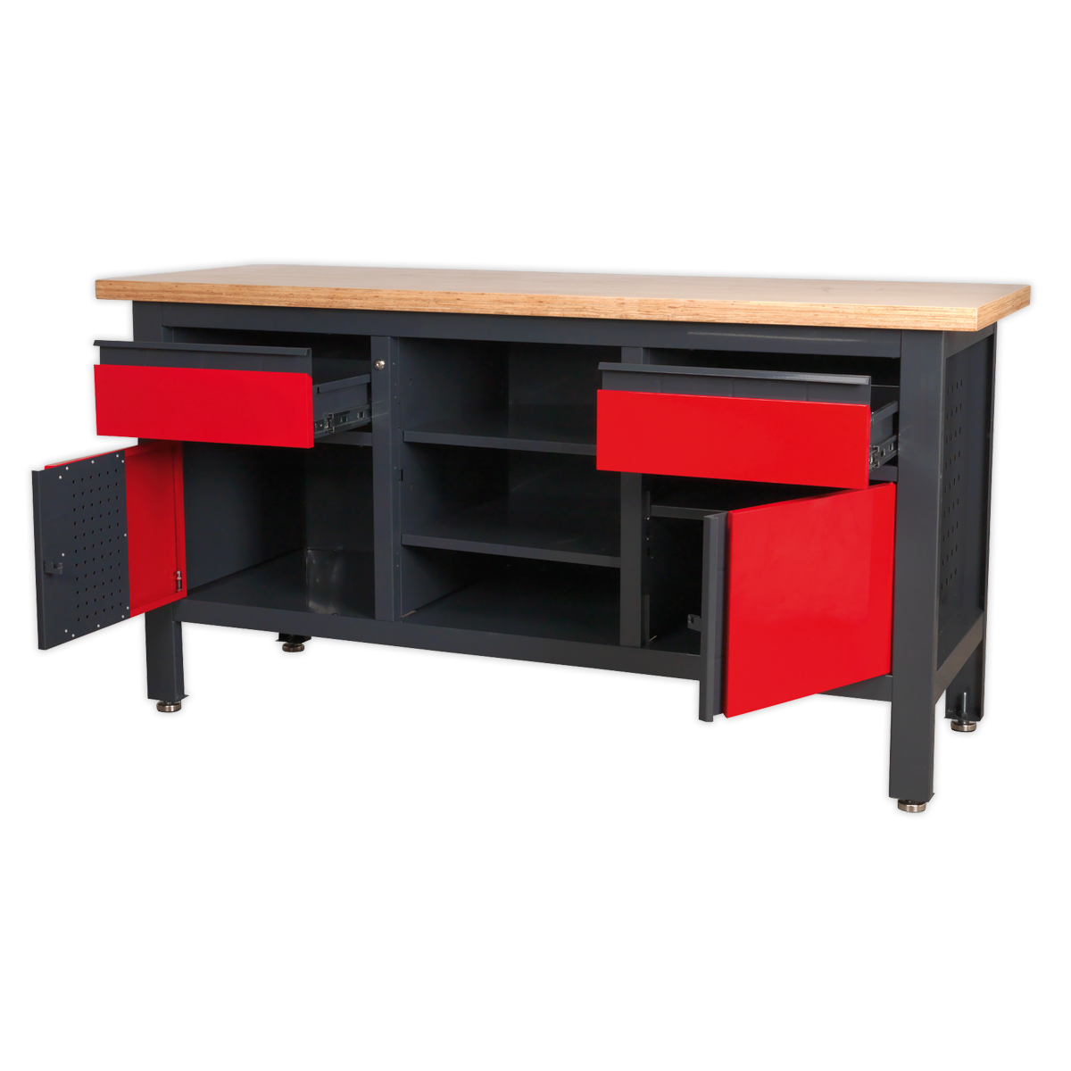 Workbench with 2 Drawers, 2 Cupboards & Open Storage