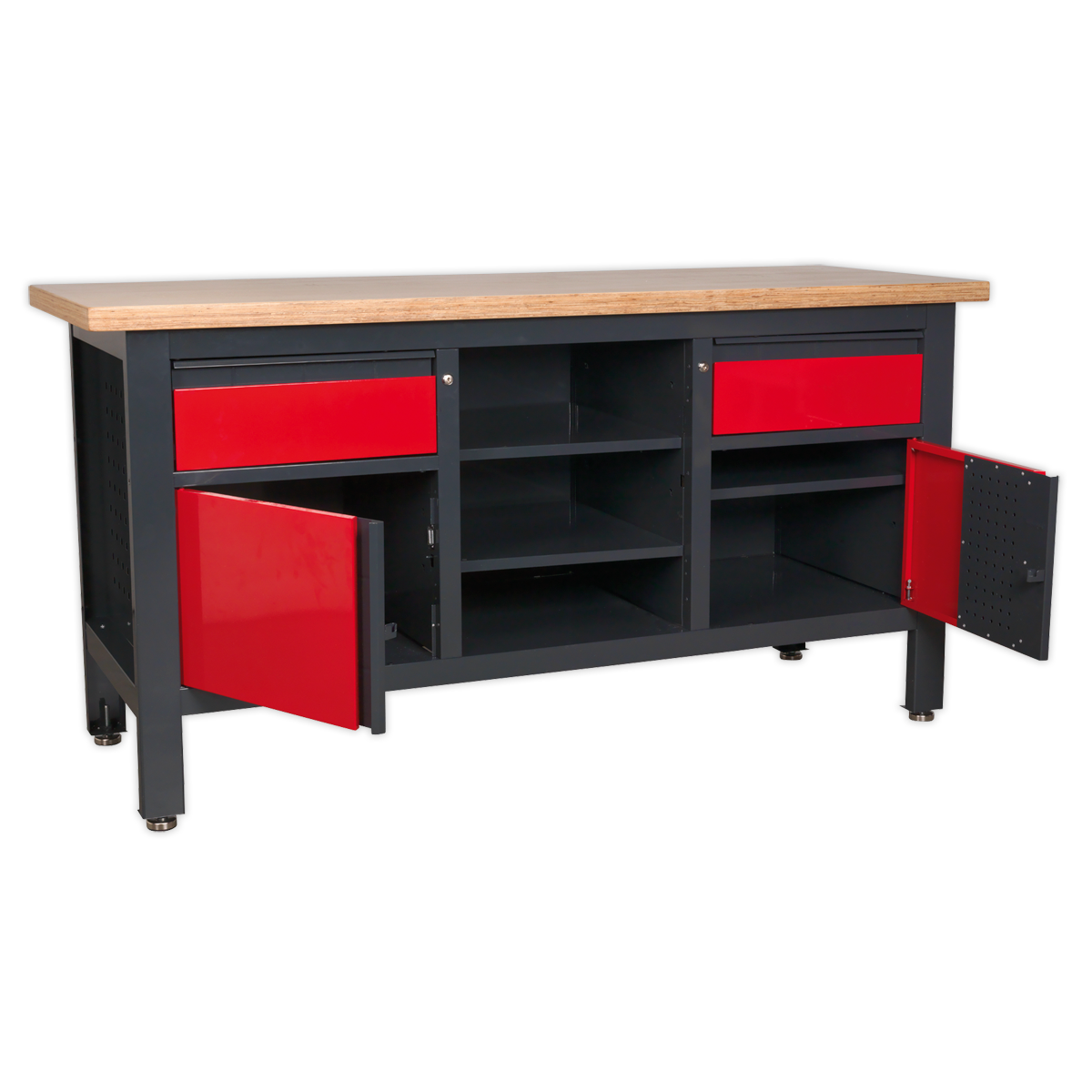 Workbench with 2 Drawers, 2 Cupboards & Open Storage