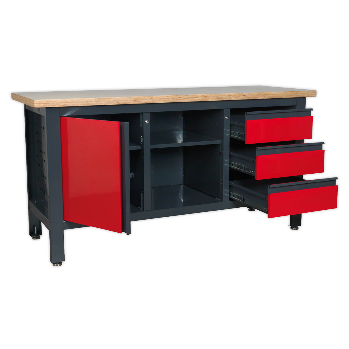 Workbench with 3 Drawers, 1 Cupboard & Open Storage