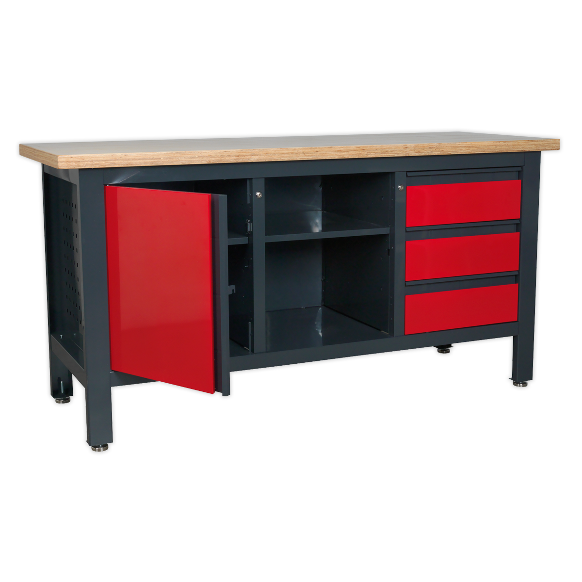 Workbench with 3 Drawers, 1 Cupboard & Open Storage