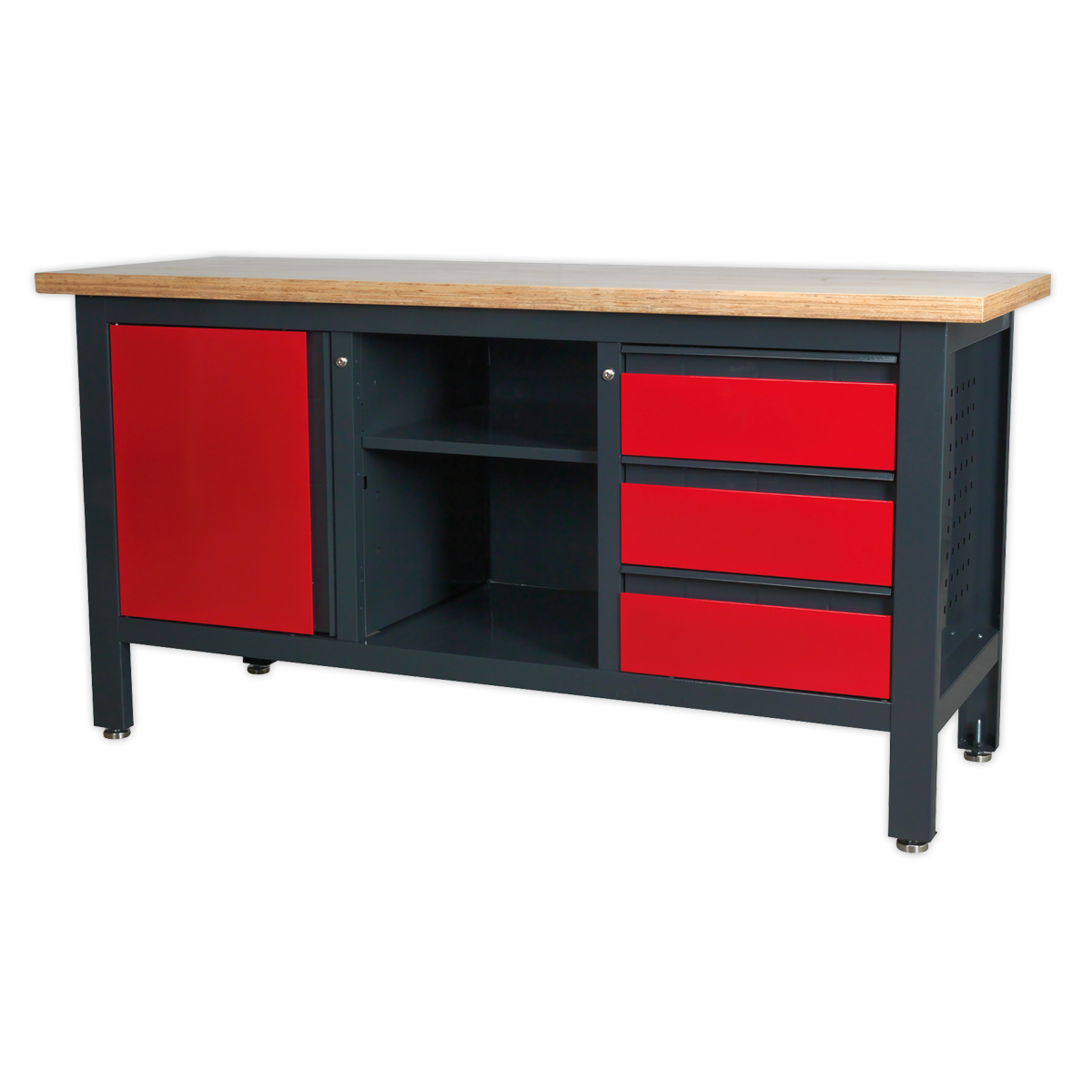 Workbench with 3 Drawers, 1 Cupboard & Open Storage
