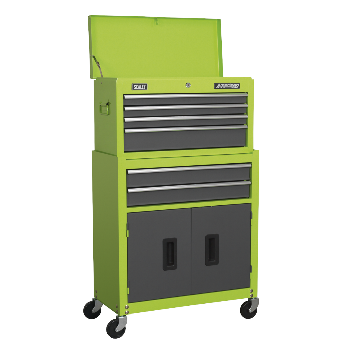 American PRO® Topchest & Rollcab Combination 6 Drawer with 170pc Tool Kit - Green/Grey