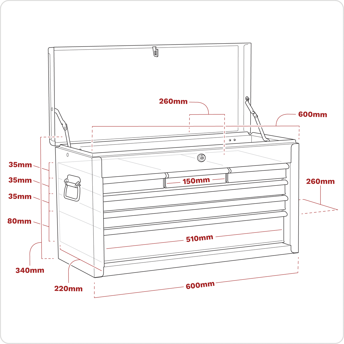 American PRO® Topchest 6 Drawer - Red/Grey