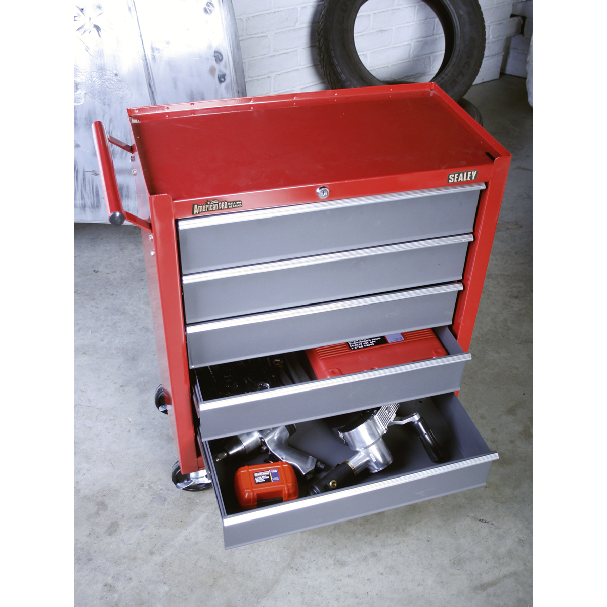 American PRO® Rollcab 5 Drawer - Red/Grey