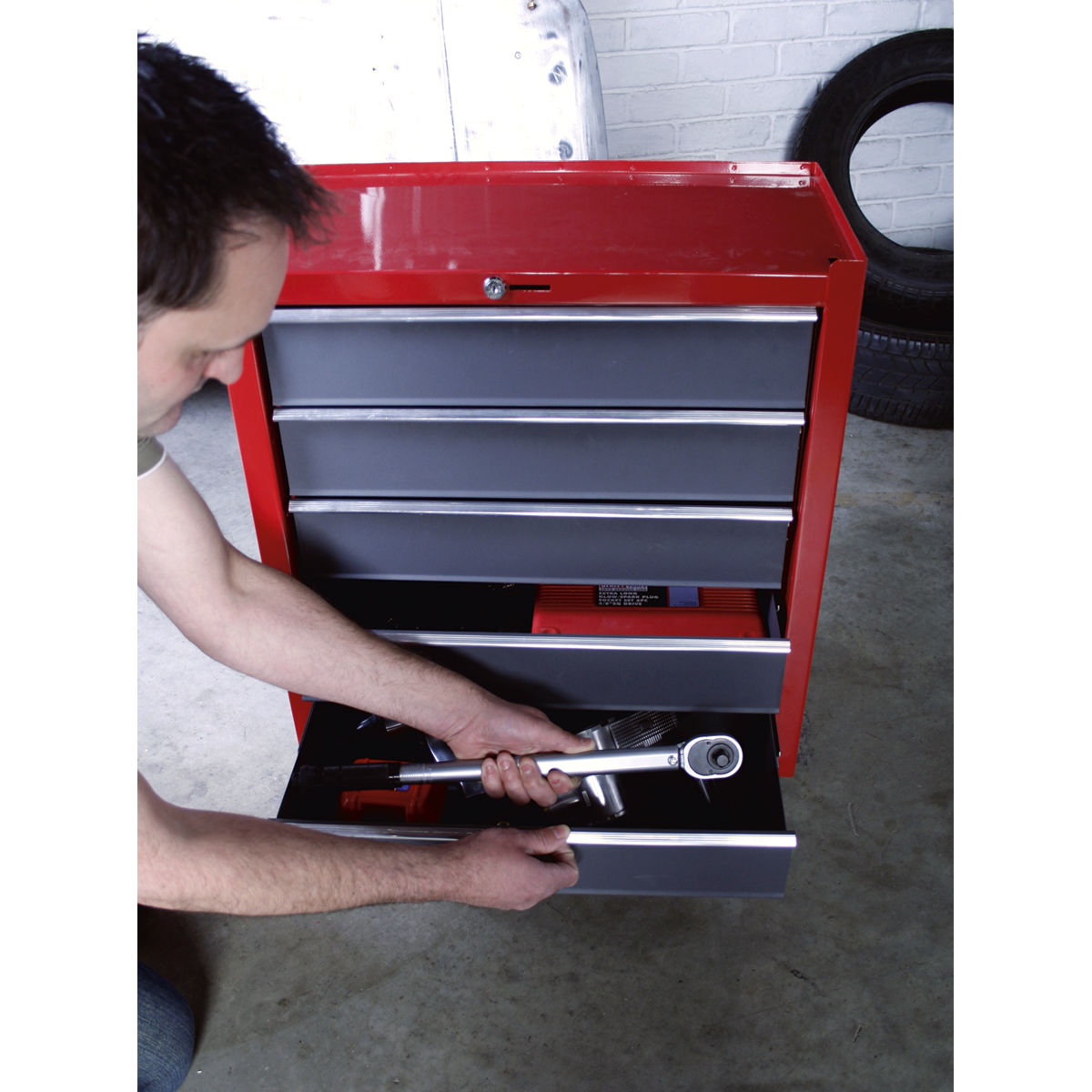 American PRO® Rollcab 5 Drawer - Red/Grey