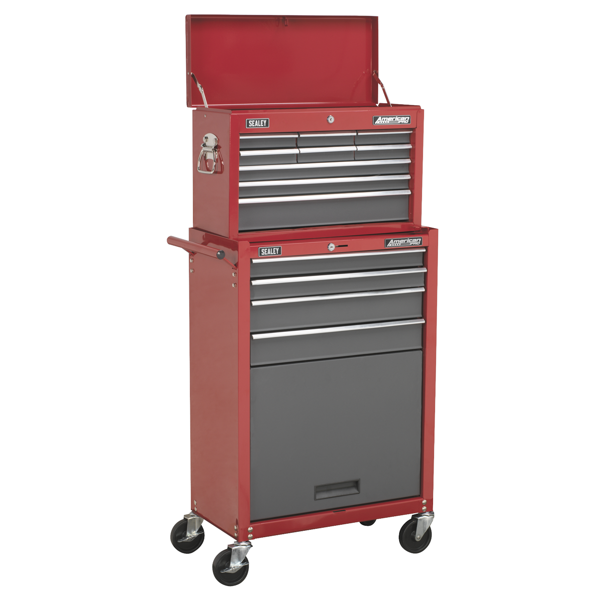 American PRO® Topchest & Rollcab Combination 13 Drawer - Red/Grey
