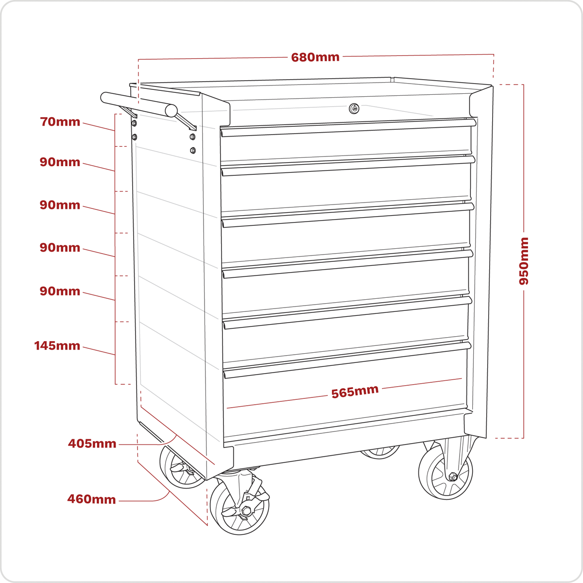 American PRO® Rollcab 6 Drawer - Red