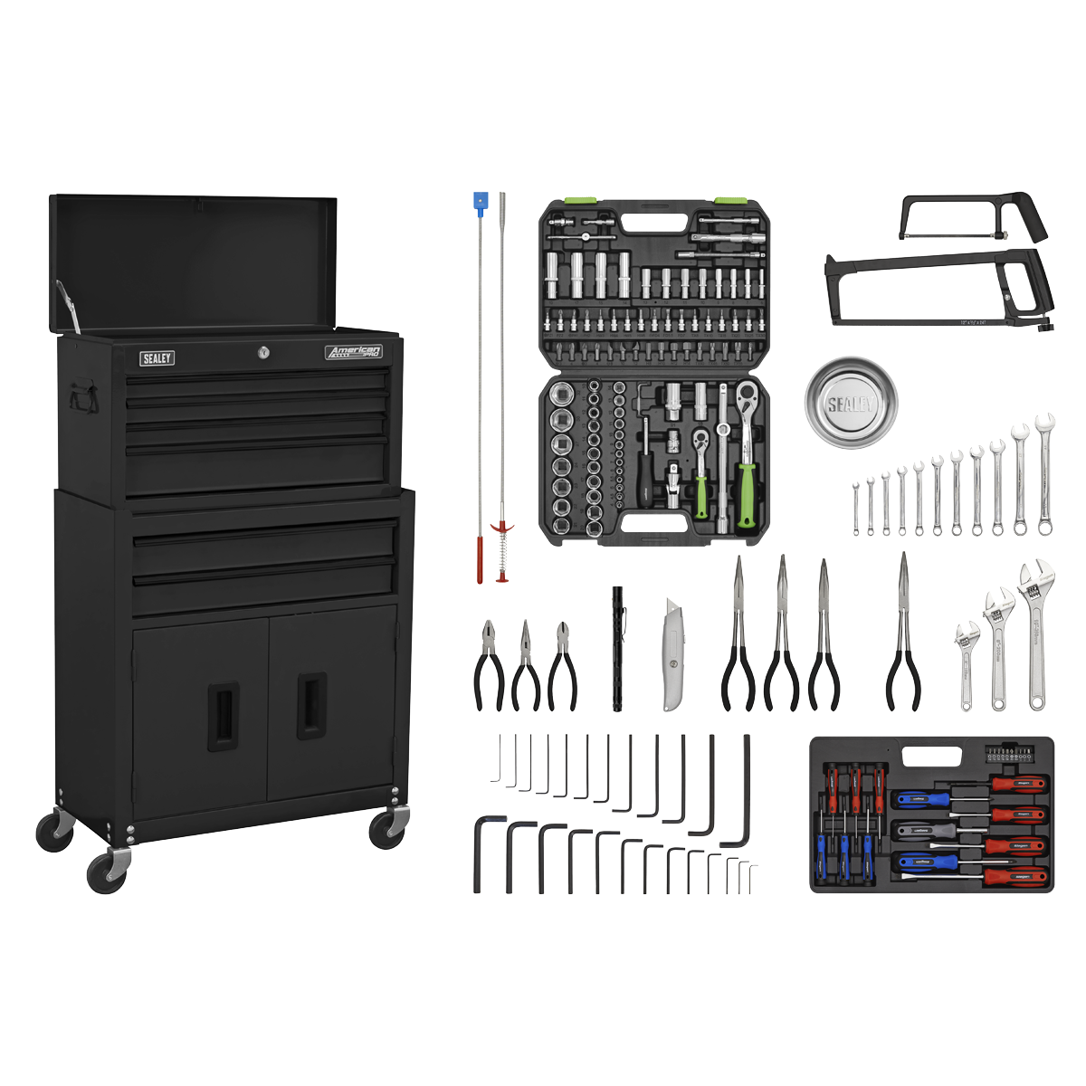 American PRO® Topchest & Rollcab Combination 6 Drawer with 170pc Tool Kit - Black